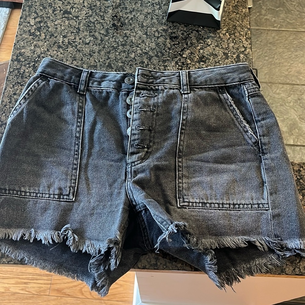 Free people black denim shorts